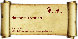 Horner Avarka névjegykártya
